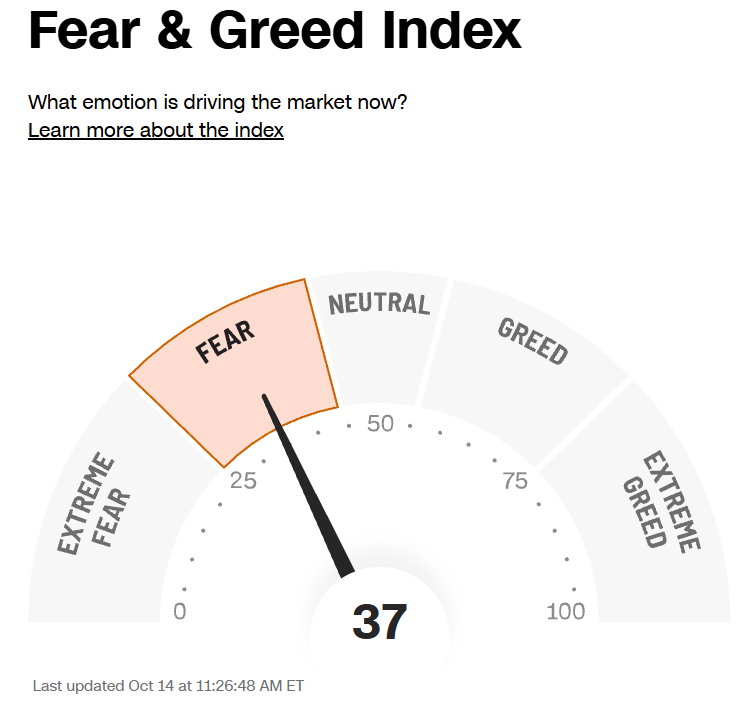 Stock Market Falls Back Into "Fear" Territory