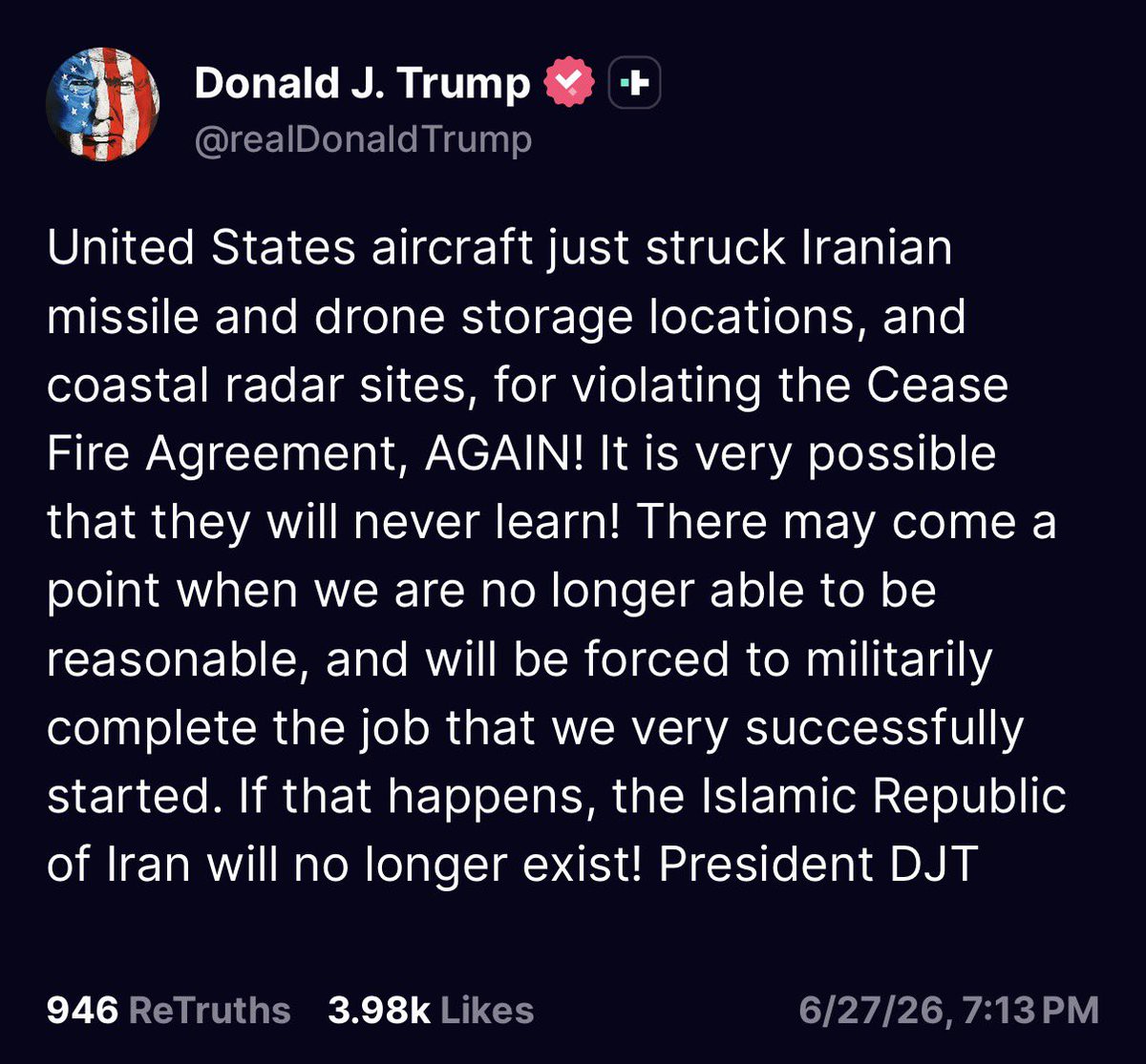 Trump escalates military threat toward Iran