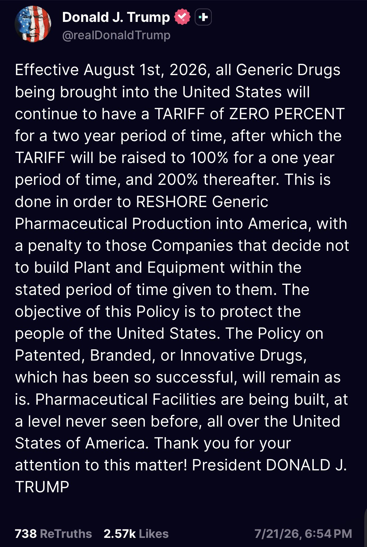 Trump Announces Major Tariffs on Generic Drug Imports