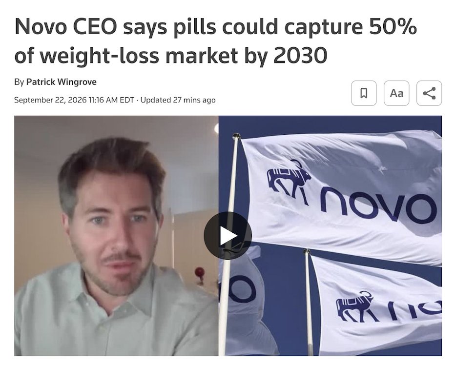 $NVO CEO Sees GLP-1 Pills Capturing Up to 50% of Obesity Market by 2030