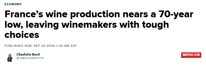 French wine production heads toward 70-year low