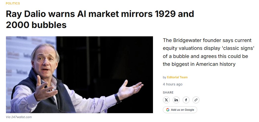 Ray Dalio Says Stocks Are Approaching 1929 and Dot-Com Bubble Levels