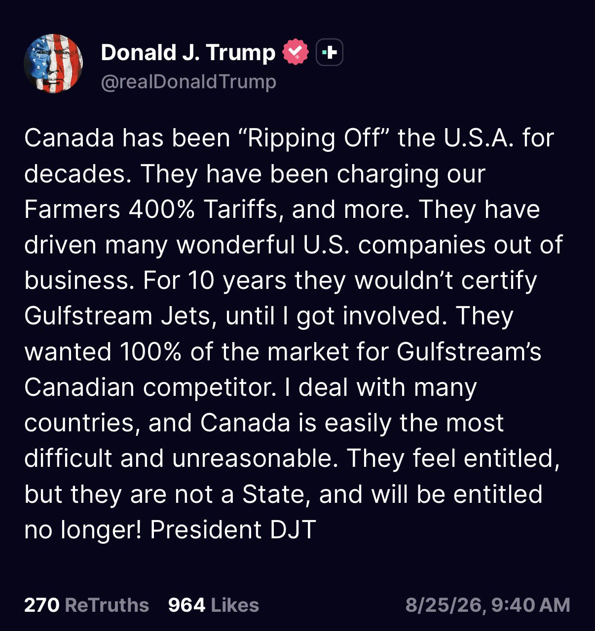 BREAKING: Trump Accuses Canada of "Ripping Off" US With 400% Tariffs