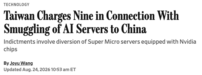 Taiwan Charges 9 Over Alleged AI Server Smuggling to China