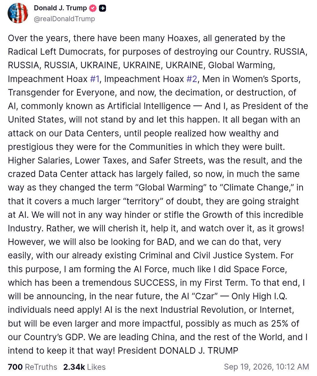 Trump announces AI Force and plans to appoint an AI czar