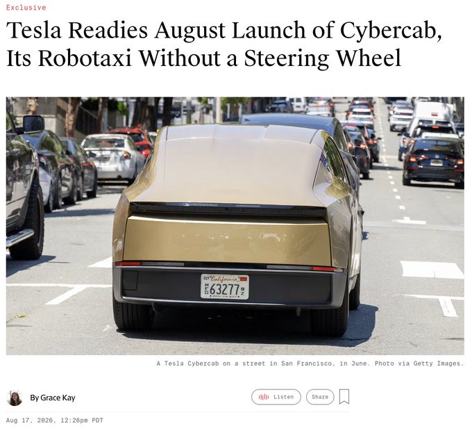 $TSLA Targets August Cybercab Launch in Austin