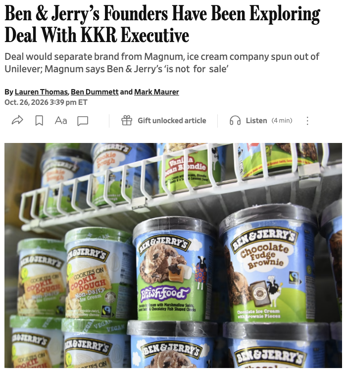 Ben & Jerry’s Founders Explore $3 Billion Buyout with KKR Executive to Separate from Magnum