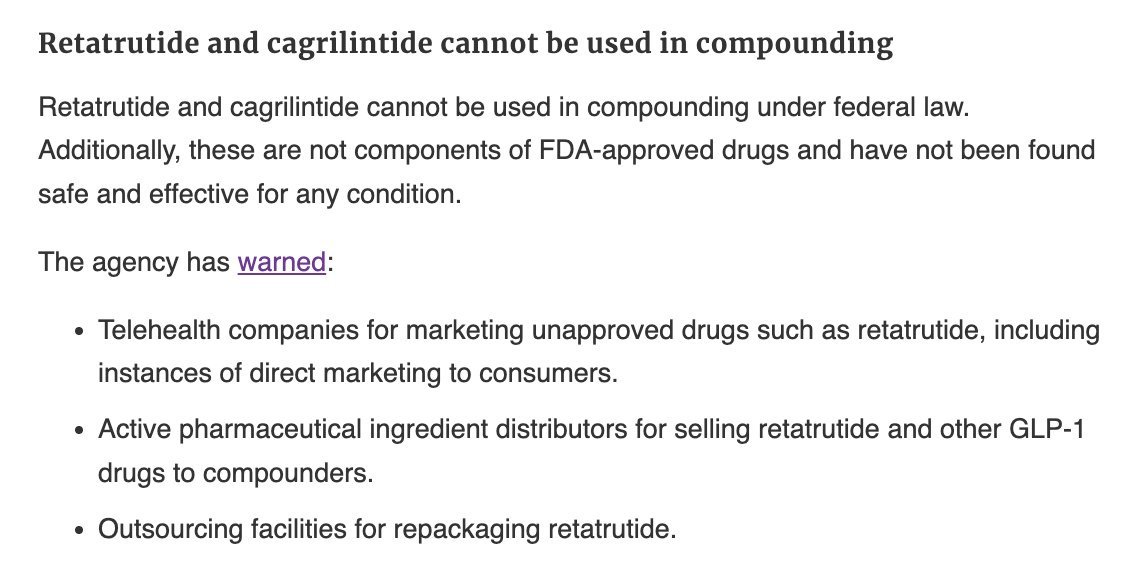 BREAKING: FDA Says Retatrutide and Cagrilintide Cannot Be Used in Compounding, Sends 12 New Warning Letters