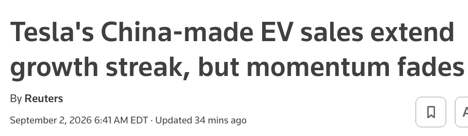 Tesla China sales rise year over year but lose momentum in August