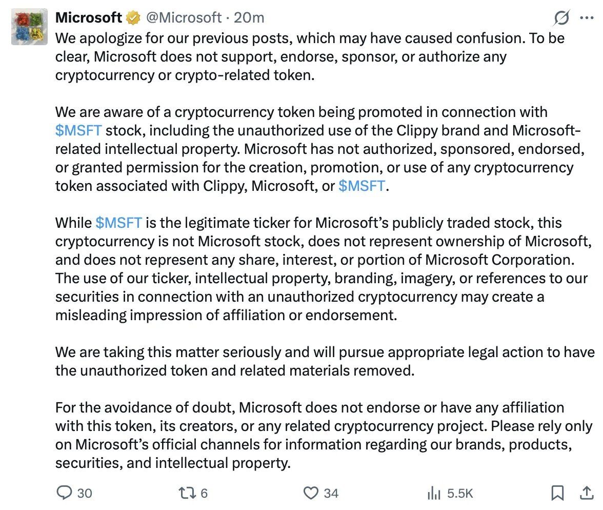Microsoft X Account Hacked to Promote Clippy Meme Coin