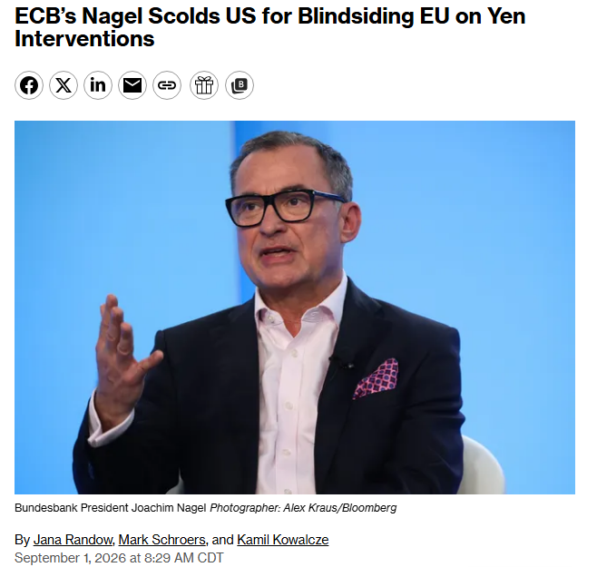 ECB warns future U.S. yen intervention involving euros requires coordination