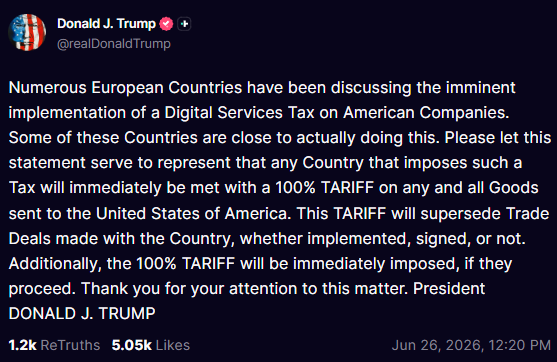 Trump threatens tariffs over digital taxes