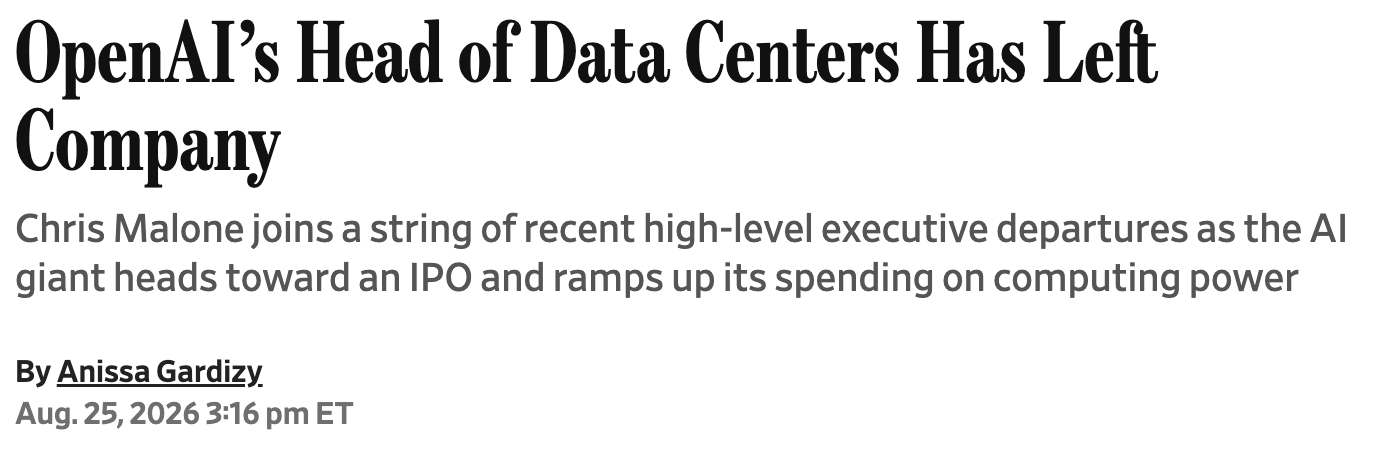 OpenAI Data Center Head Chris Malone Departs the Company