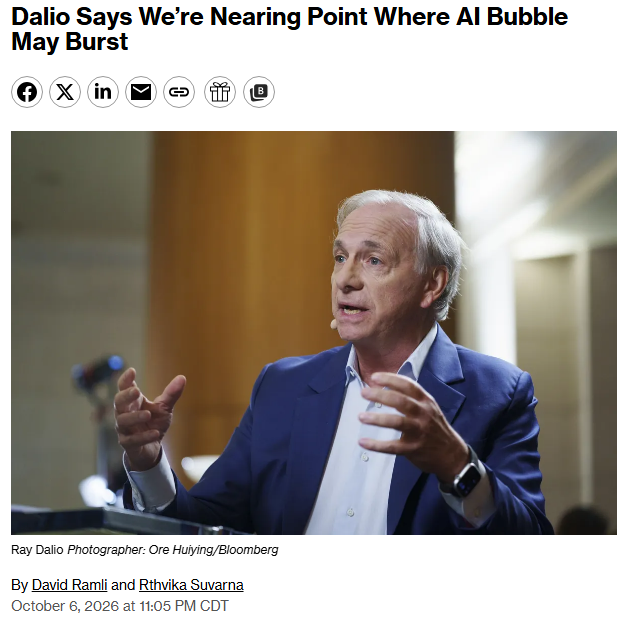 Ray Dalio Warns AI Bubble Is Nearing a Bursting Point