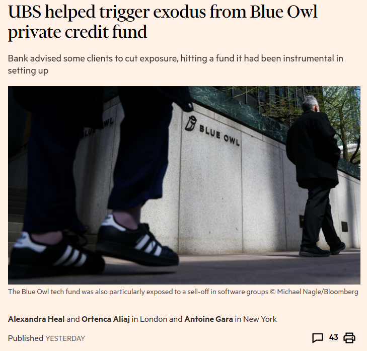 UBS warns clients on Blue Owl private credit exposure