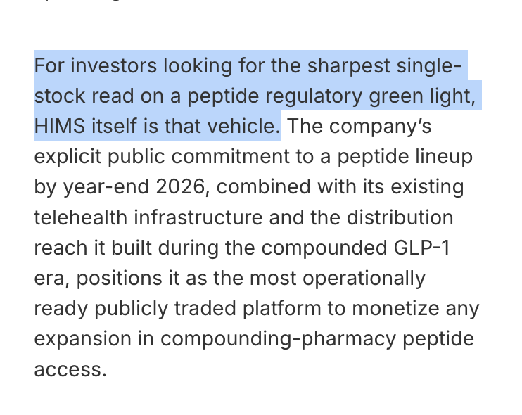 Hims & Hers ($HIMS) Positioned as Prime Public Equity Vehicle for Regulatory Peptide Expansion