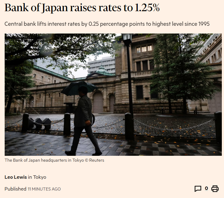 Bank of Japan raises rates to highest level since 1995