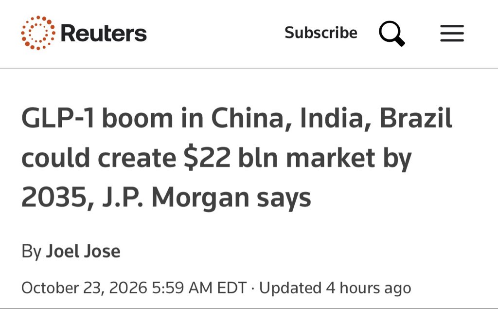 JPMorgan Forecasts GLP-1 Market in China, India, and Brazil to Reach $22 Billion by 2035