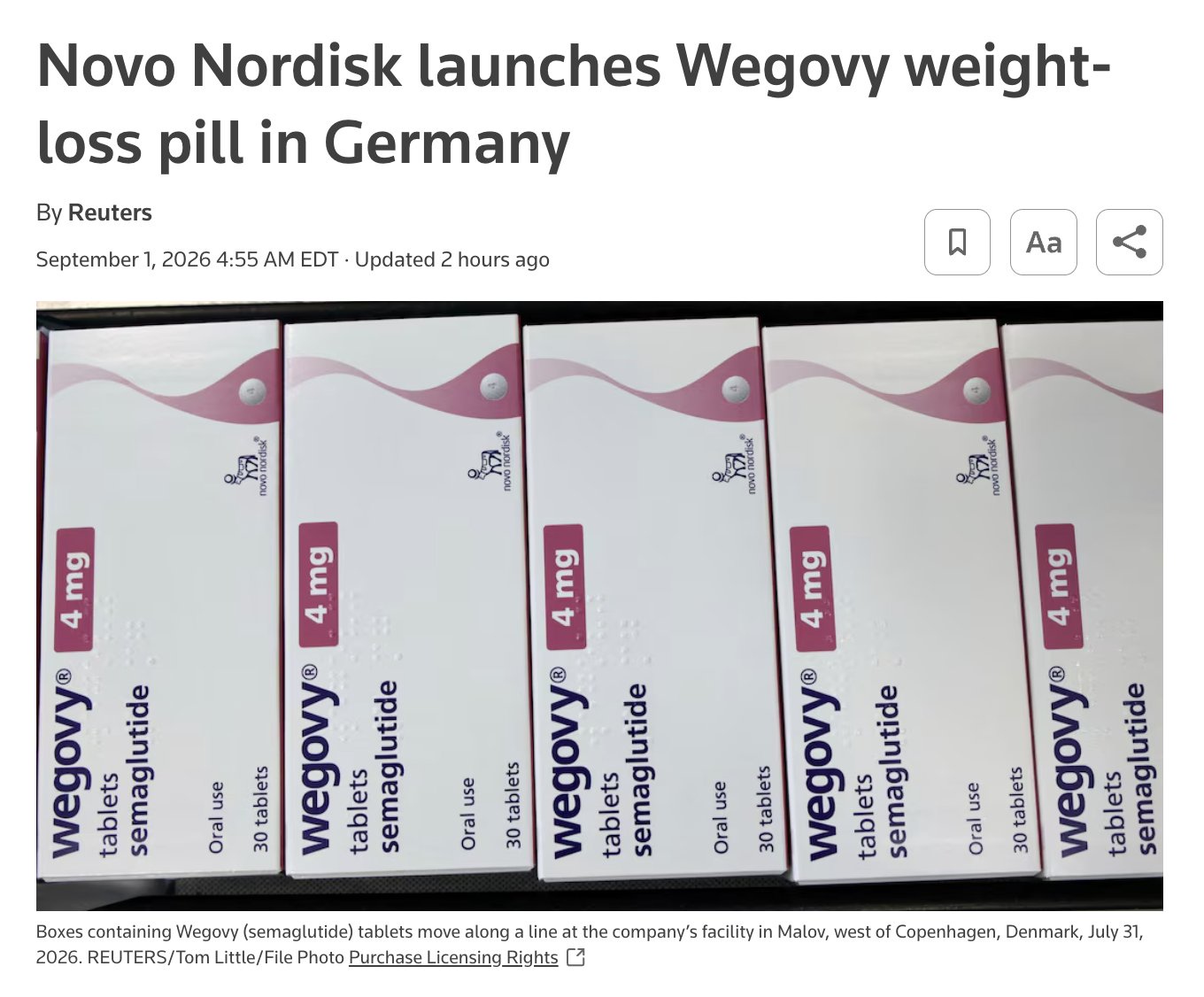 $NVO Launches Wegovy Pill in Germany, Expanding Oral GLP-1 Push