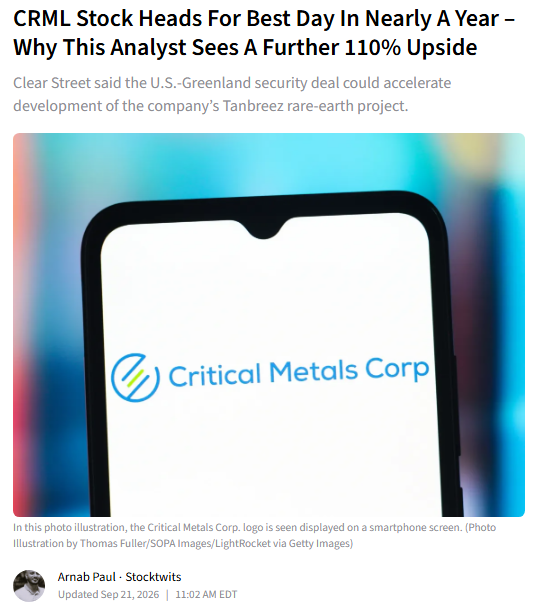 Clear Street sees Critical Metals reaching $20 per share